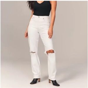 Abercrombie & Fitch Ultra High Rise 90s Distressed Jean White 14